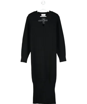 16ARLINGTON Black Egra Buckle Strap Ribbed Wool Cashmere Dress UK S