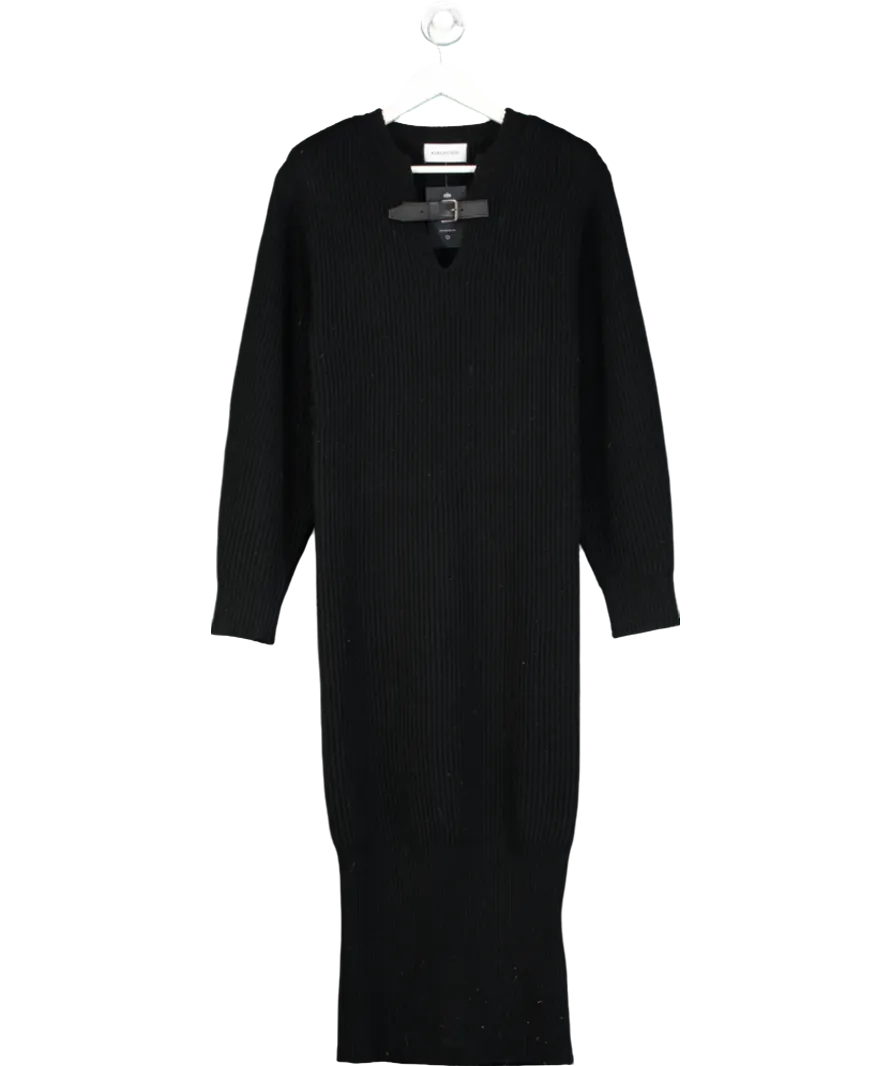 16ARLINGTON Black Egra Buckle Strap Ribbed Wool Cashmere Dress UK S