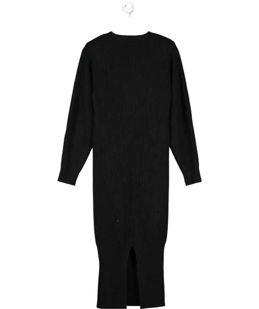 16ARLINGTON Black Egra Buckle Strap Ribbed Wool Cashmere Dress UK S
