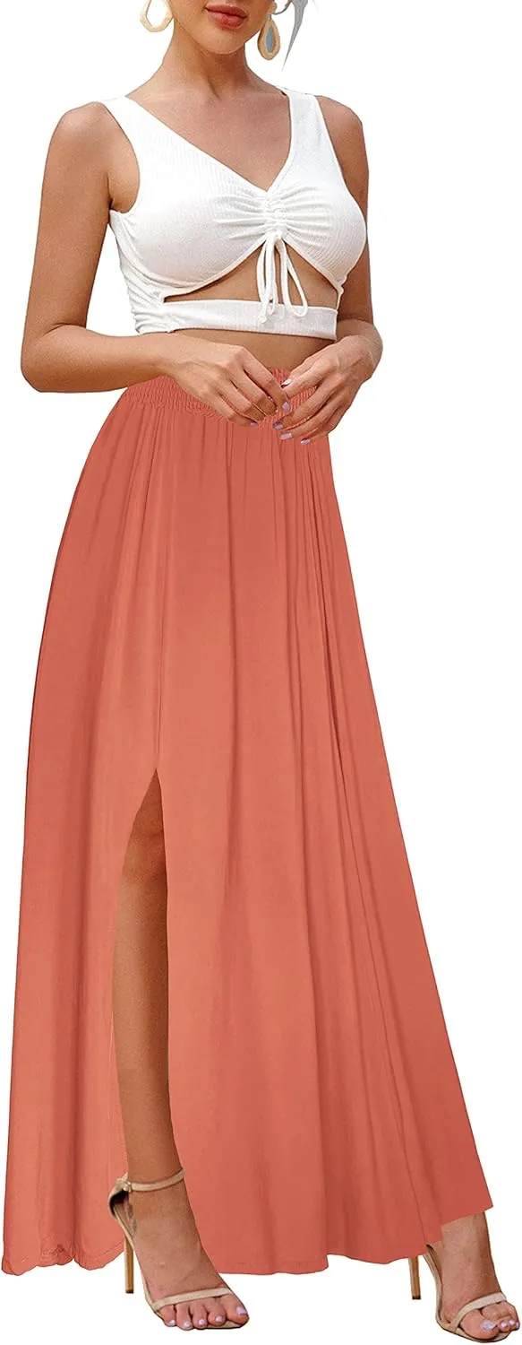 Afibi Women's Print Long Skirts High Waist Split A Line Full Length Maxi Skirt