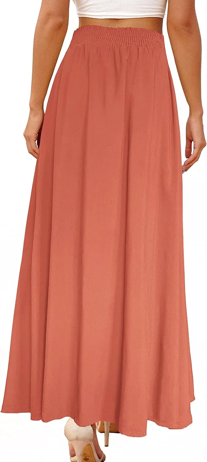Afibi Women's Print Long Skirts High Waist Split A Line Full Length Maxi Skirt