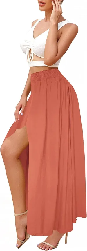 Afibi Women's Print Long Skirts High Waist Split A Line Full Length Maxi Skirt