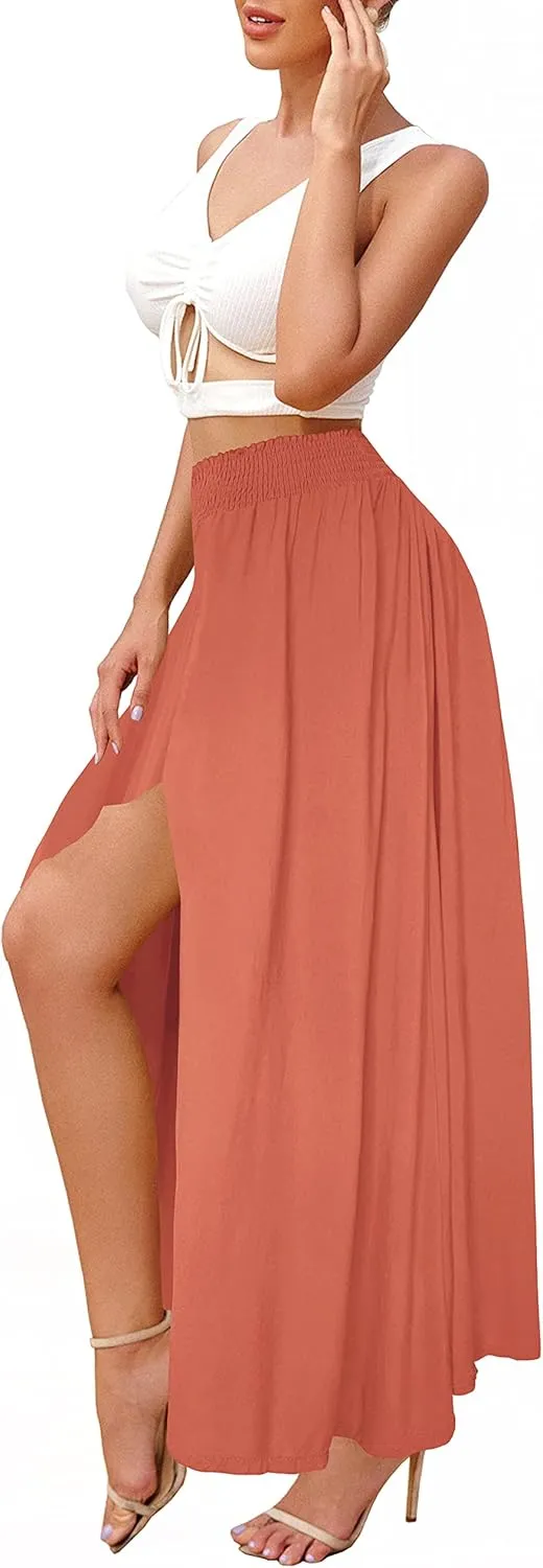 Afibi Women's Print Long Skirts High Waist Split A Line Full Length Maxi Skirt