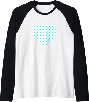 Cute White and Cyan Polka Dot Pattern Minimalist Graphic Raglan Baseball Tee