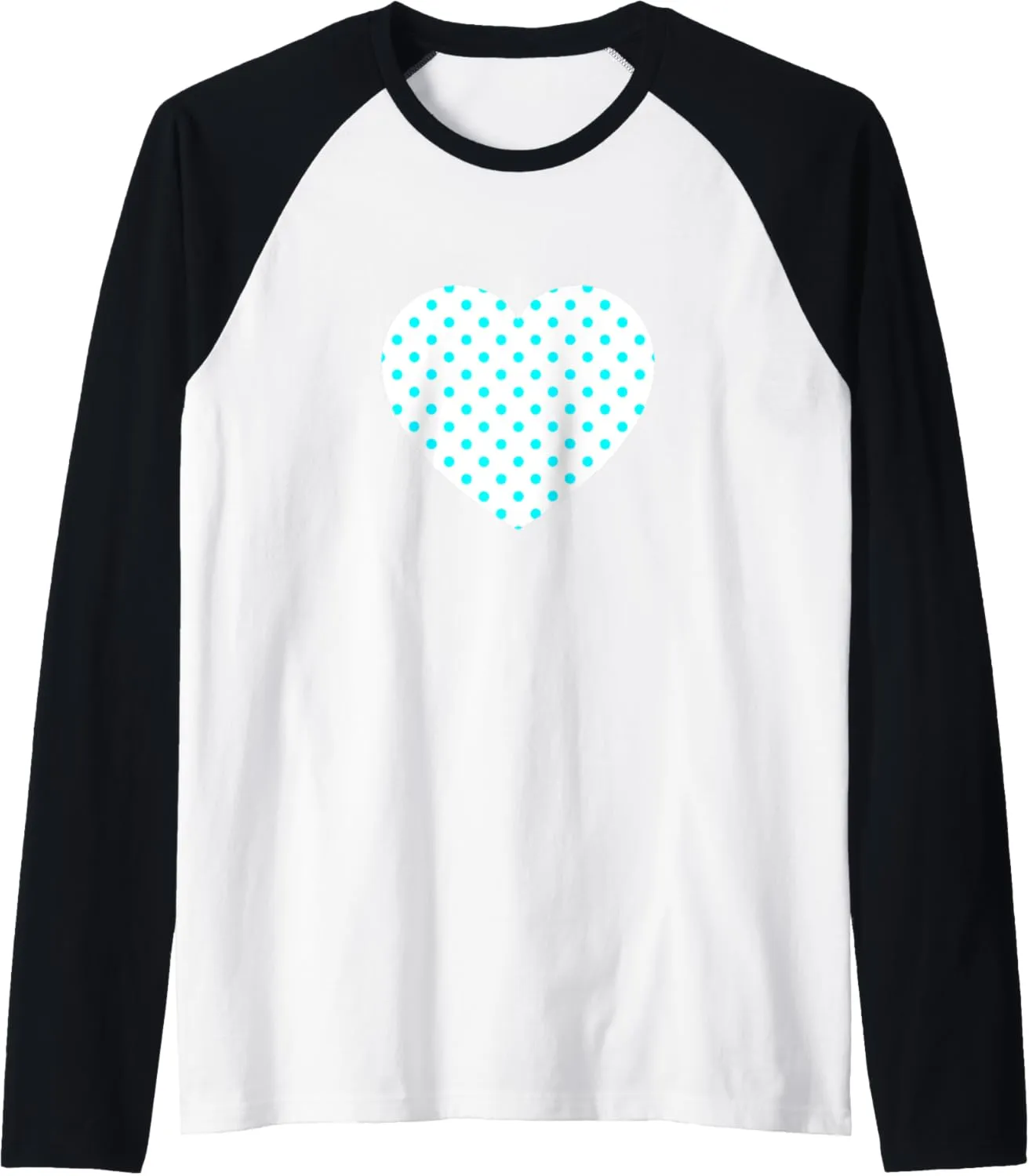 Cute White and Cyan Polka Dot Pattern Minimalist Graphic Raglan Baseball Tee