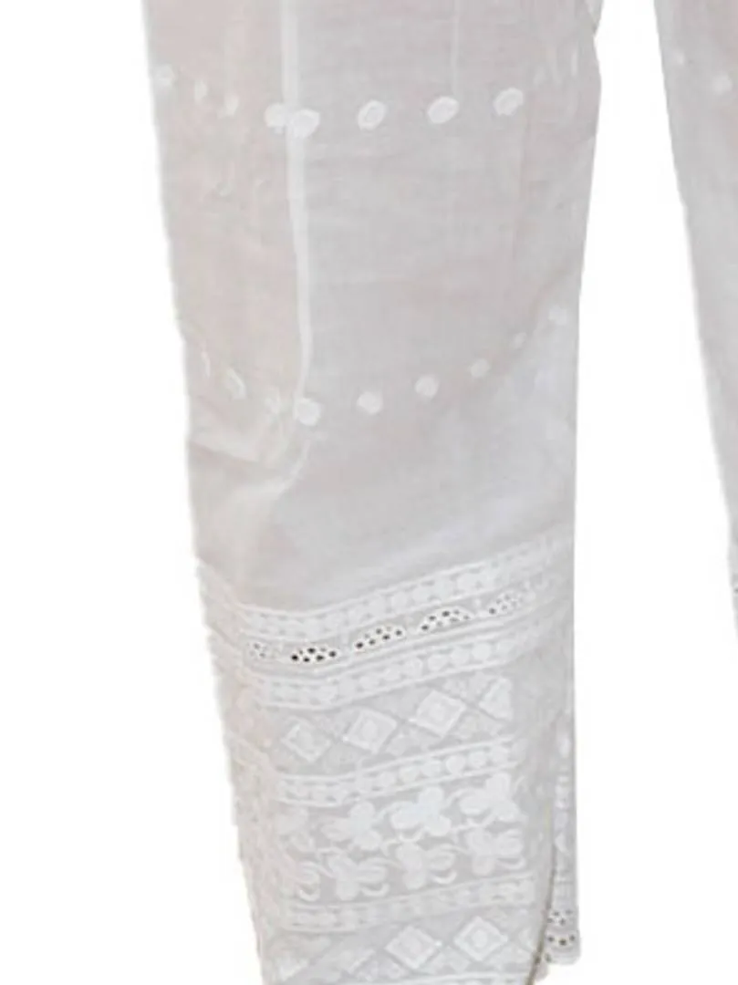 Elite White Embroidered Cotton Women Palazzo