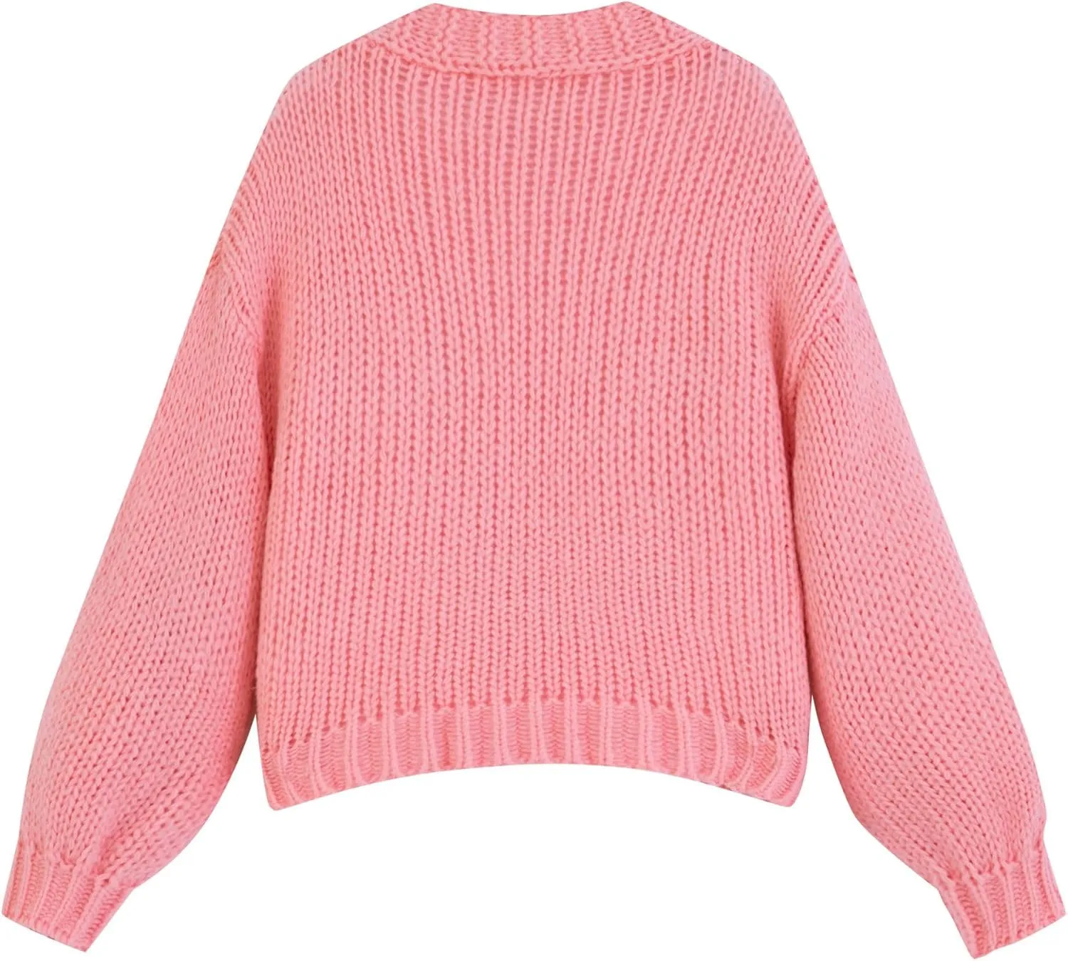 FindThy Womens Kawaii Strawberry Embroidered Cardigan Long Sleeve V Neck Chunky Knitted Cardigans Tops