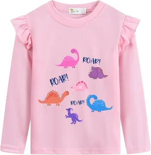 Girls Ruffle Long Sleeve Shirts Soft Crewneck Cute Butterfly Shirt Wild Like My Curls T-Shirts Pink Cotton Tee 2-7 Years