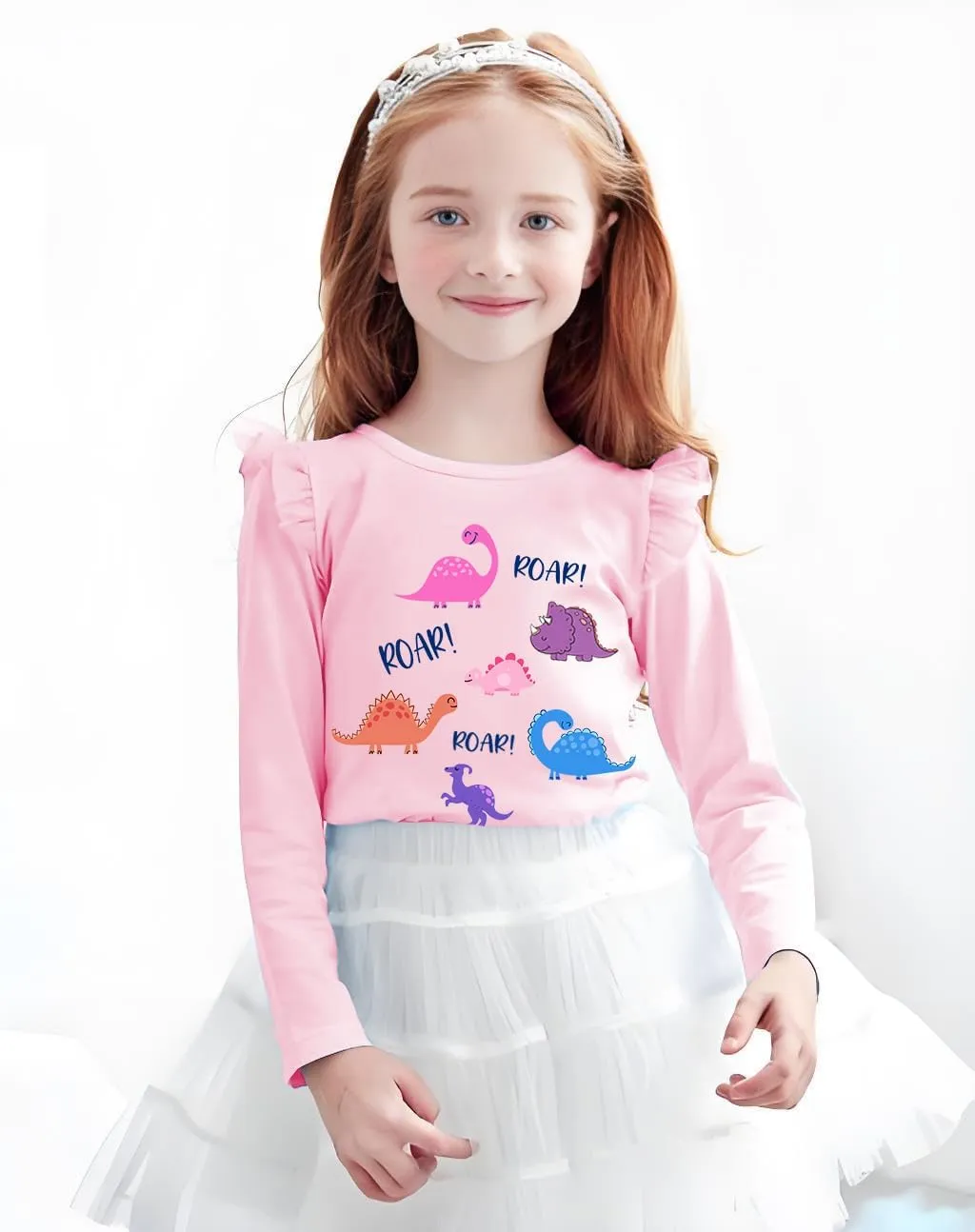 Girls Ruffle Long Sleeve Shirts Soft Crewneck Cute Butterfly Shirt Wild Like My Curls T-Shirts Pink Cotton Tee 2-7 Years