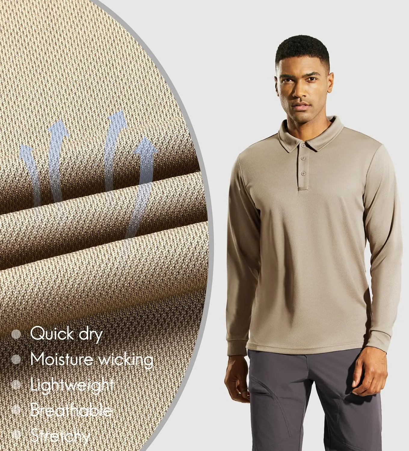 Haimont Men's Polo Shirts Golf Long Sleeve Lightweight Polyester Collared Tshirt Moisture Wicking Regular Fit