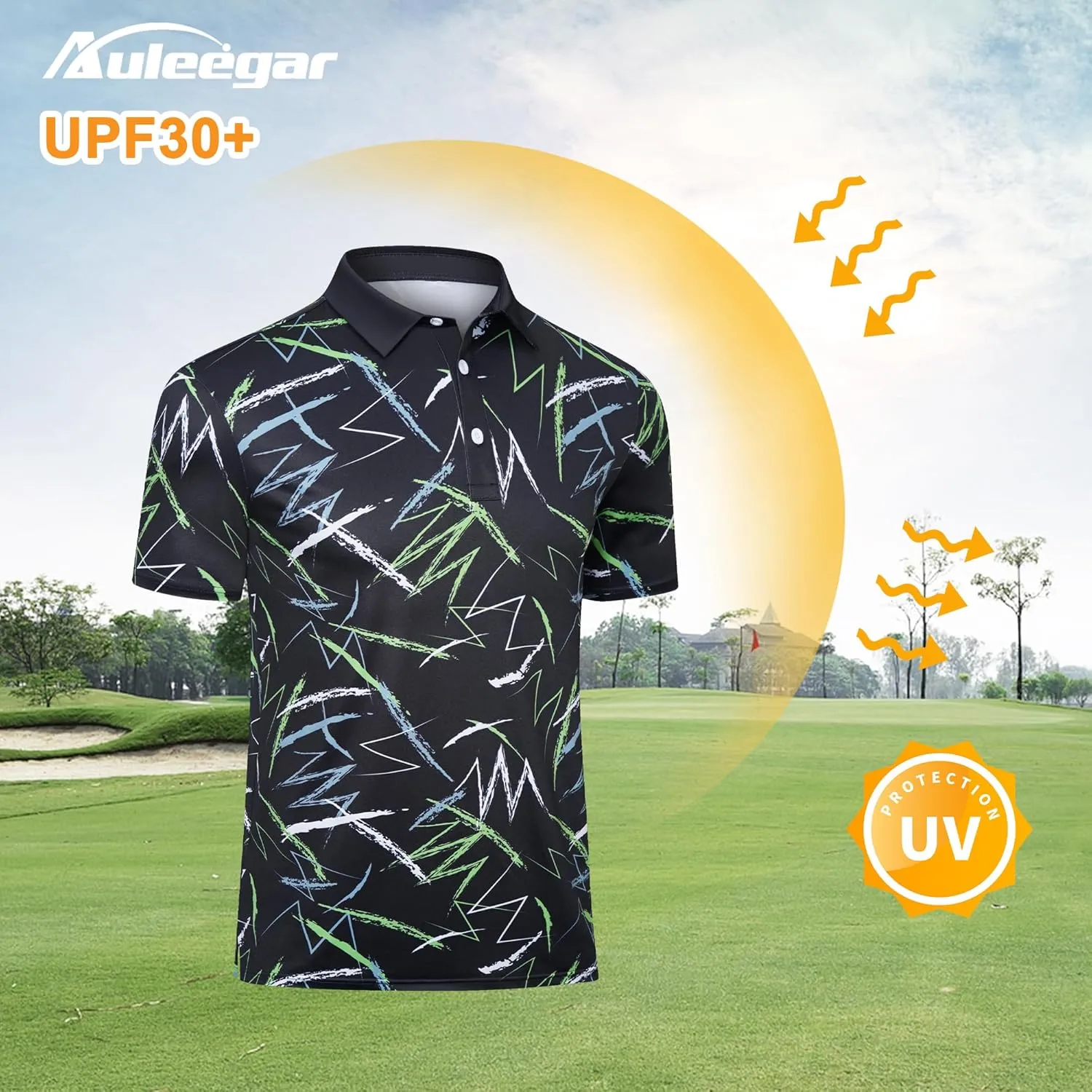 Men's Golf Polo Shirts Performance - Recycled Polyester Moisture-Wicking Dry Fit Short Sleeve Golfing Apparel