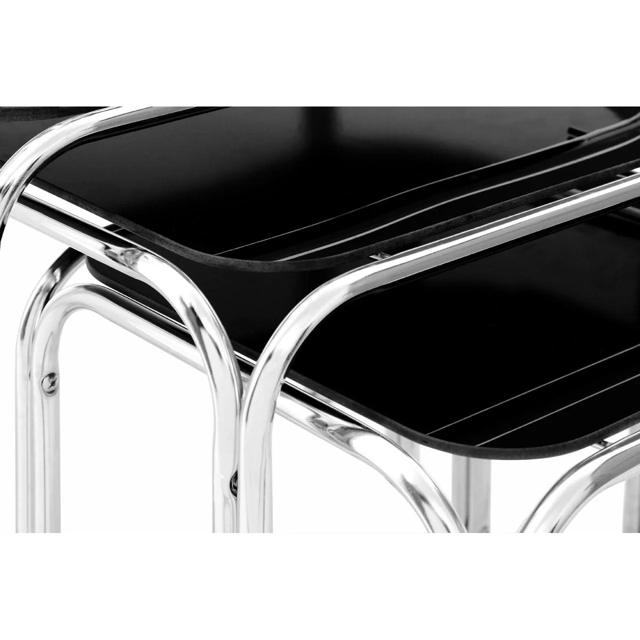 Nest of 3 Black Glass Pointed Oval Tables
