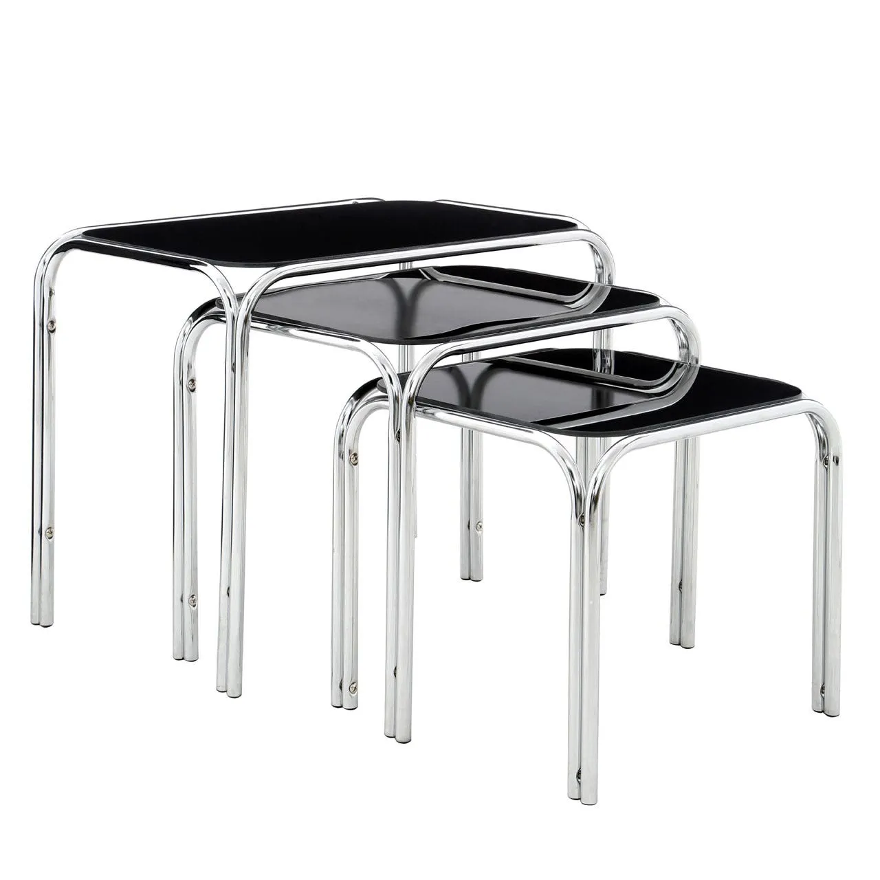 Nest of 3 Black Glass Pointed Oval Tables