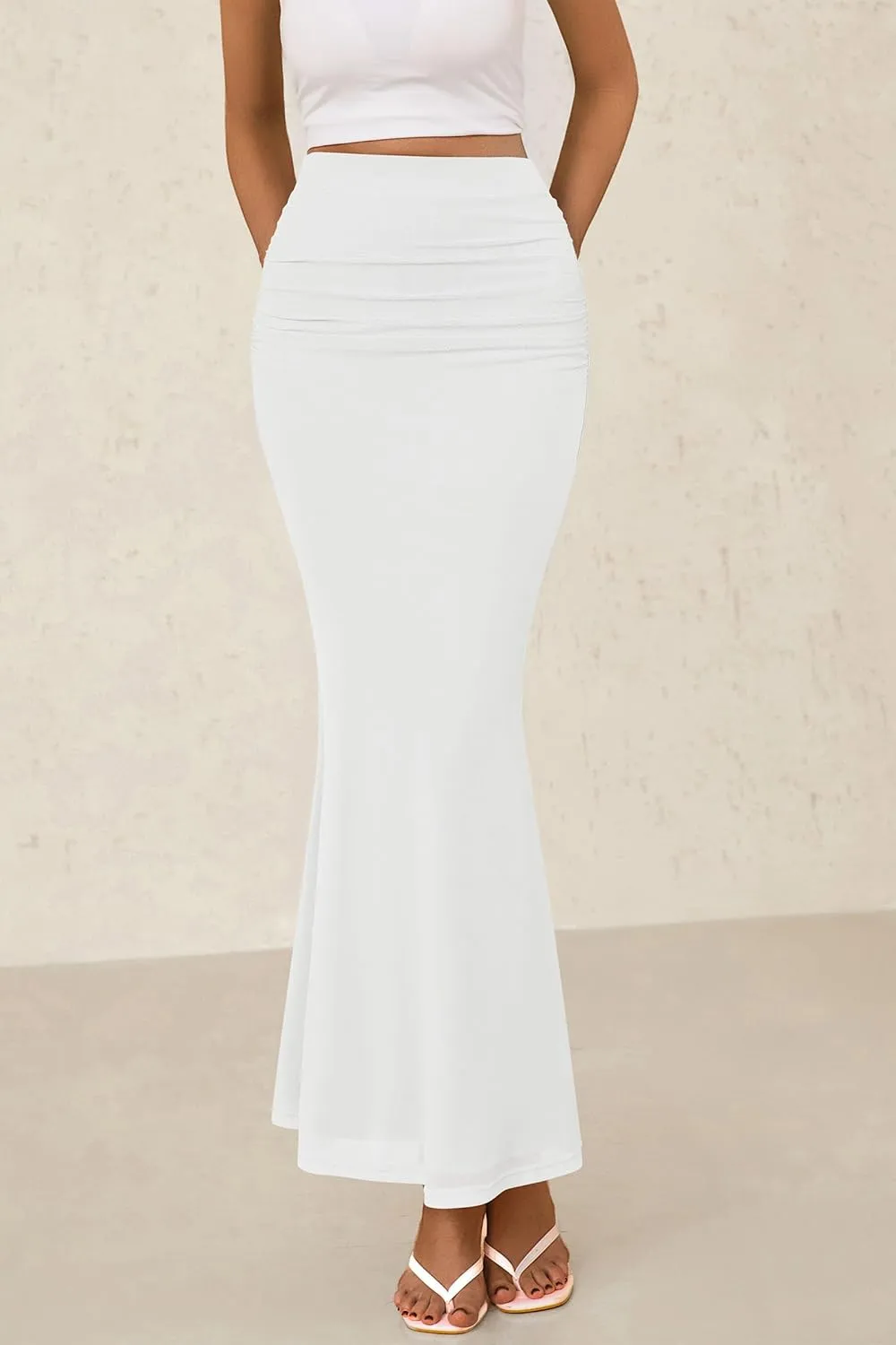 PRETTYGARDEN Women Fitted Mesh Mermaid Skirt 2025 Spring Summer Casual High Waisted Ruched Maxi Long Bodycon Going Out Skirts