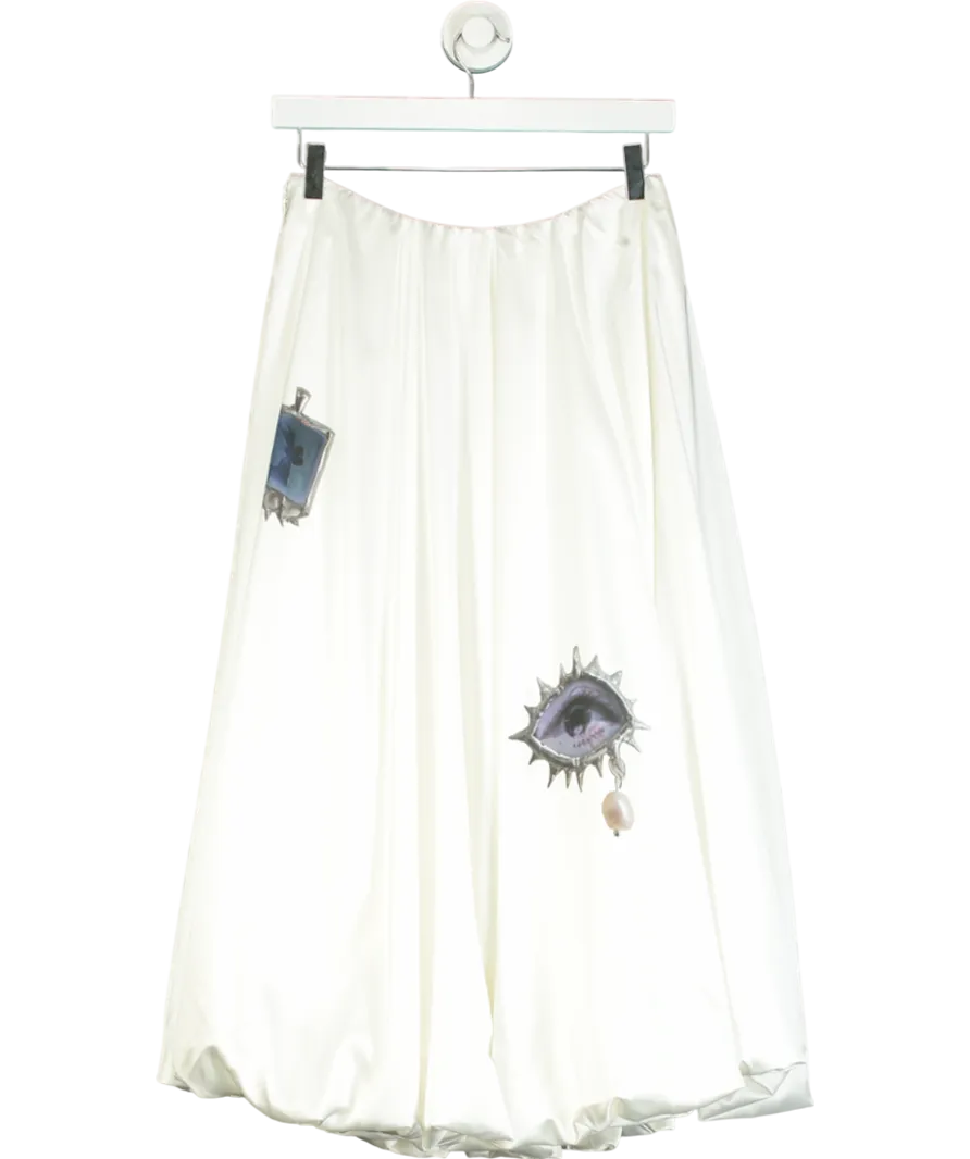 PROD White Printed Satin Midi Puff Skirt UK M
