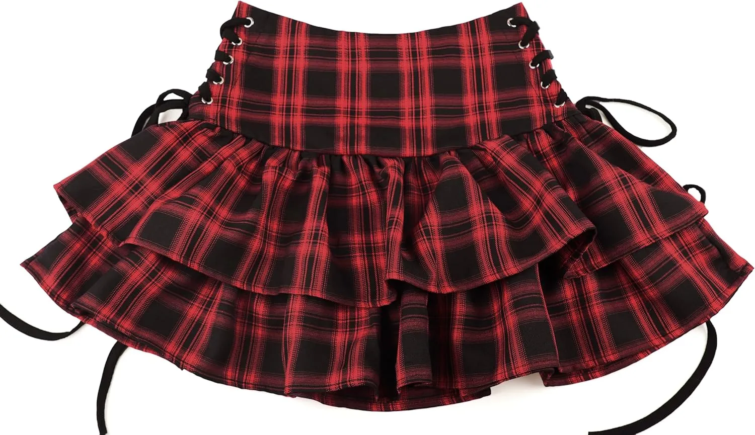 Womens Gothic Skirt Y2k 2000s Girl Mall Goth Punk Skirts High Waist Lace-Up Ruffle Fairy Grunge Mini Skirts
