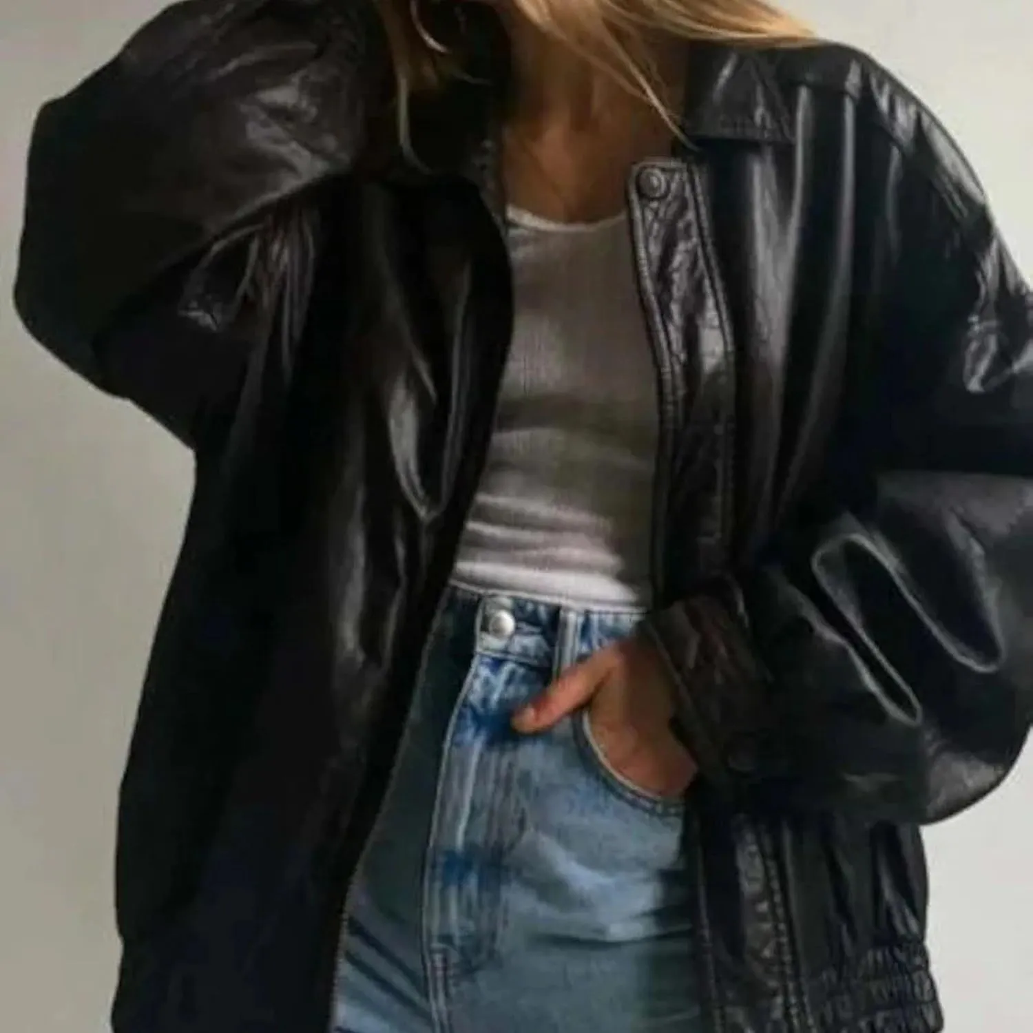 Womens Oversized Leather Jacket with Sleeves Bomber Vintage Long Coat lambskin Leather Blazer Leather Jackets