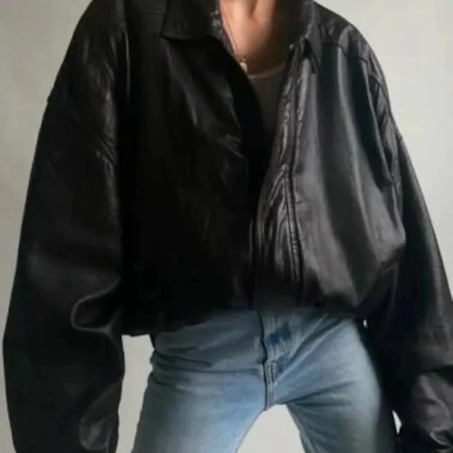 Womens Oversized Leather Jacket with Sleeves Bomber Vintage Long Coat lambskin Leather Blazer Leather Jackets