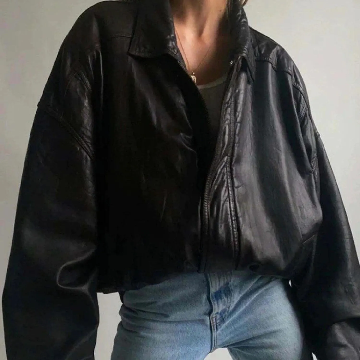 Womens Oversized Leather Jacket with Sleeves Bomber Vintage Long Coat lambskin Leather Blazer Leather Jackets