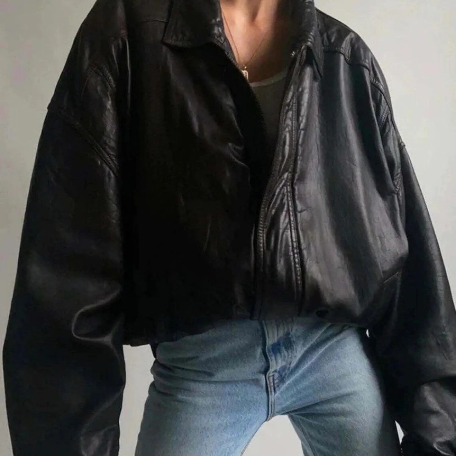Womens Oversized Leather Jacket with Sleeves Bomber Vintage Long Coat lambskin Leather Blazer Leather Jackets