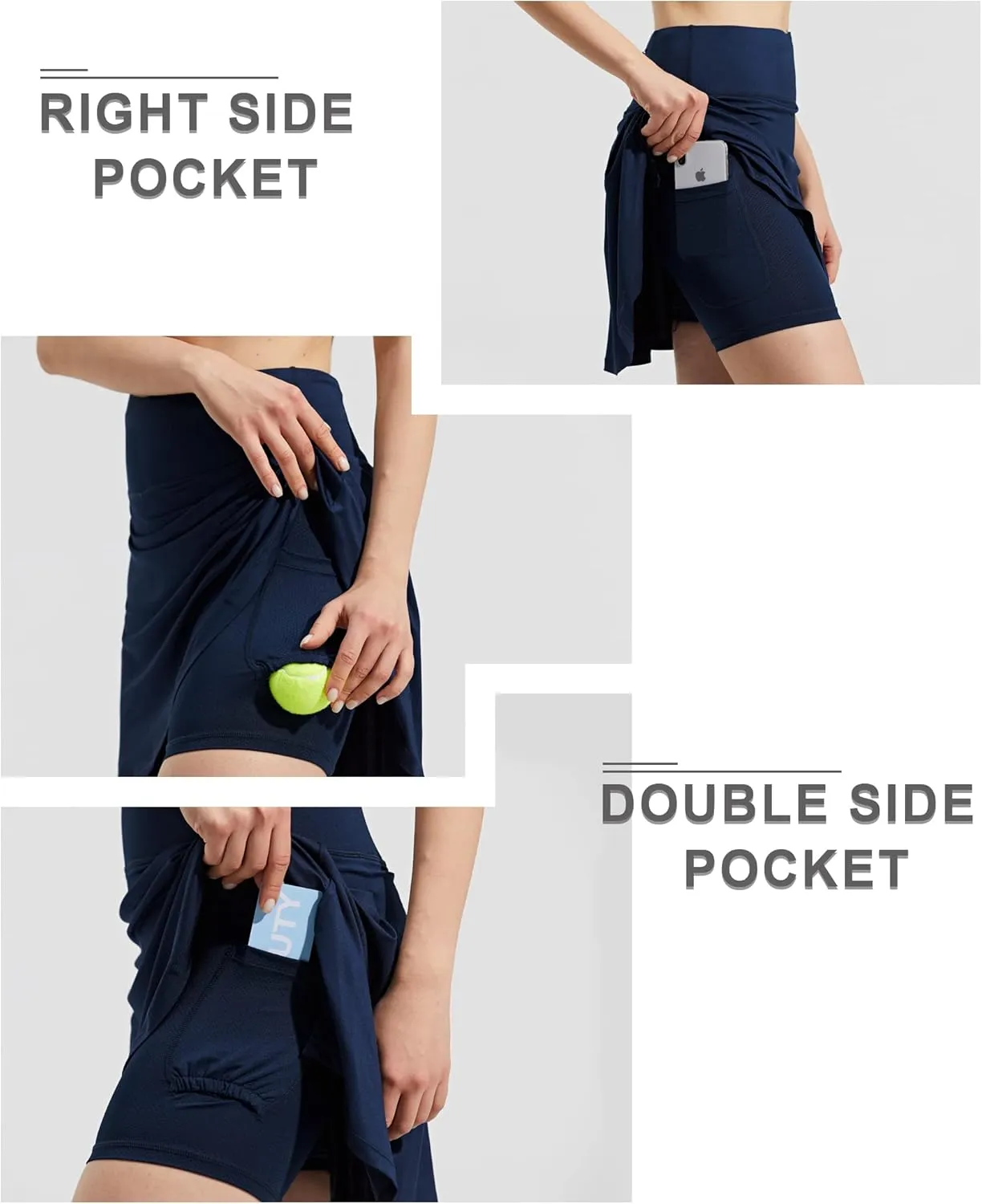 ZUTY 18" High Waisted Tennis Skirt for Women Skorts Skirts with Pockets Casual Modest Long Golf Athletic Running