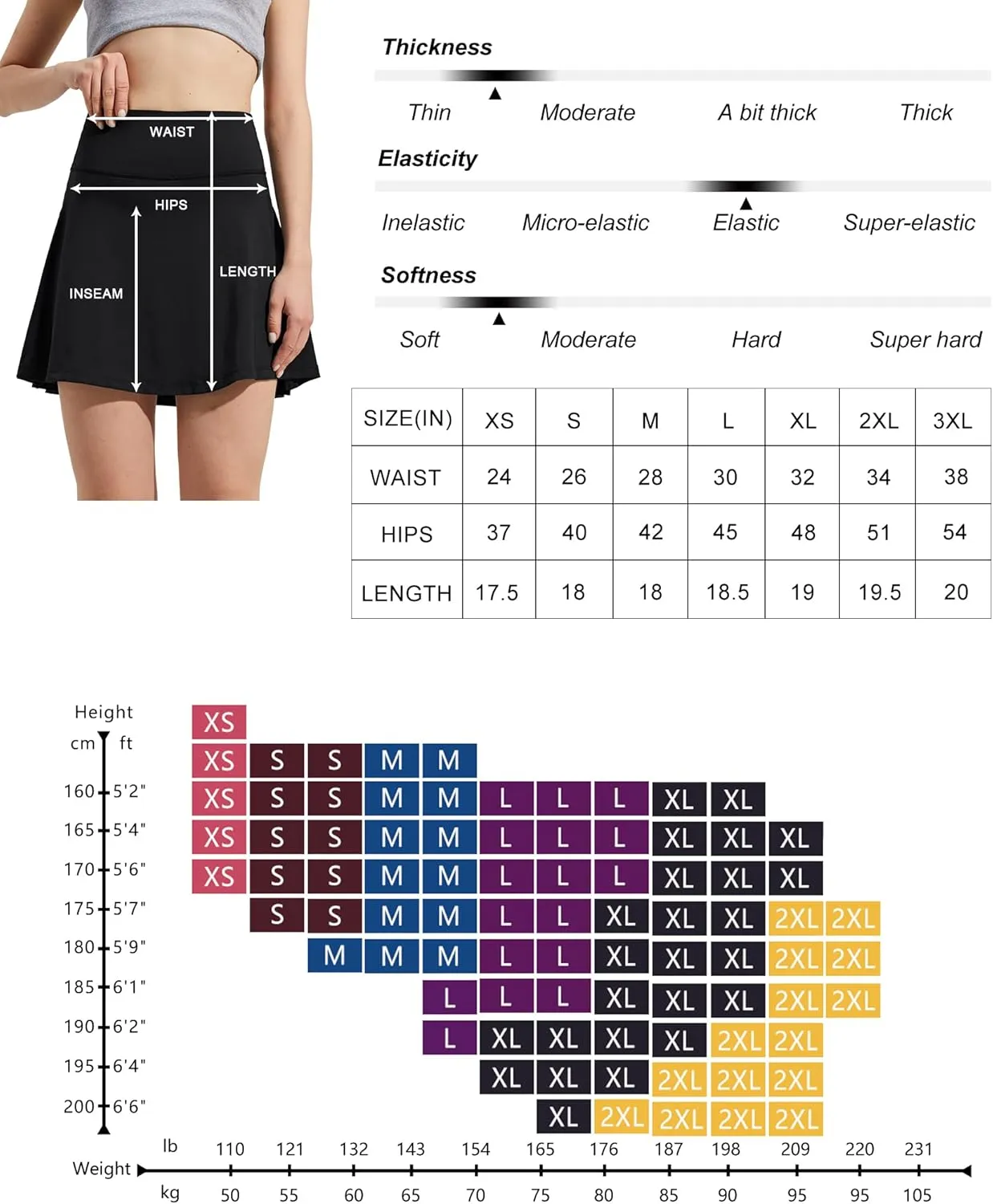 ZUTY 18" High Waisted Tennis Skirt for Women Skorts Skirts with Pockets Casual Modest Long Golf Athletic Running