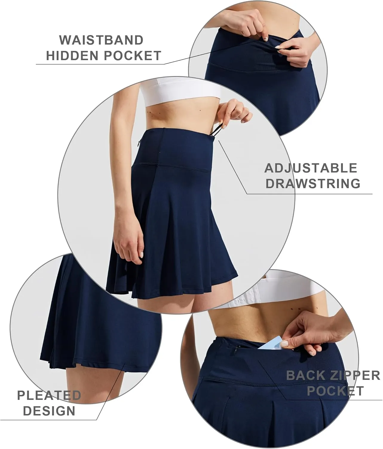 ZUTY 18" High Waisted Tennis Skirt for Women Skorts Skirts with Pockets Casual Modest Long Golf Athletic Running